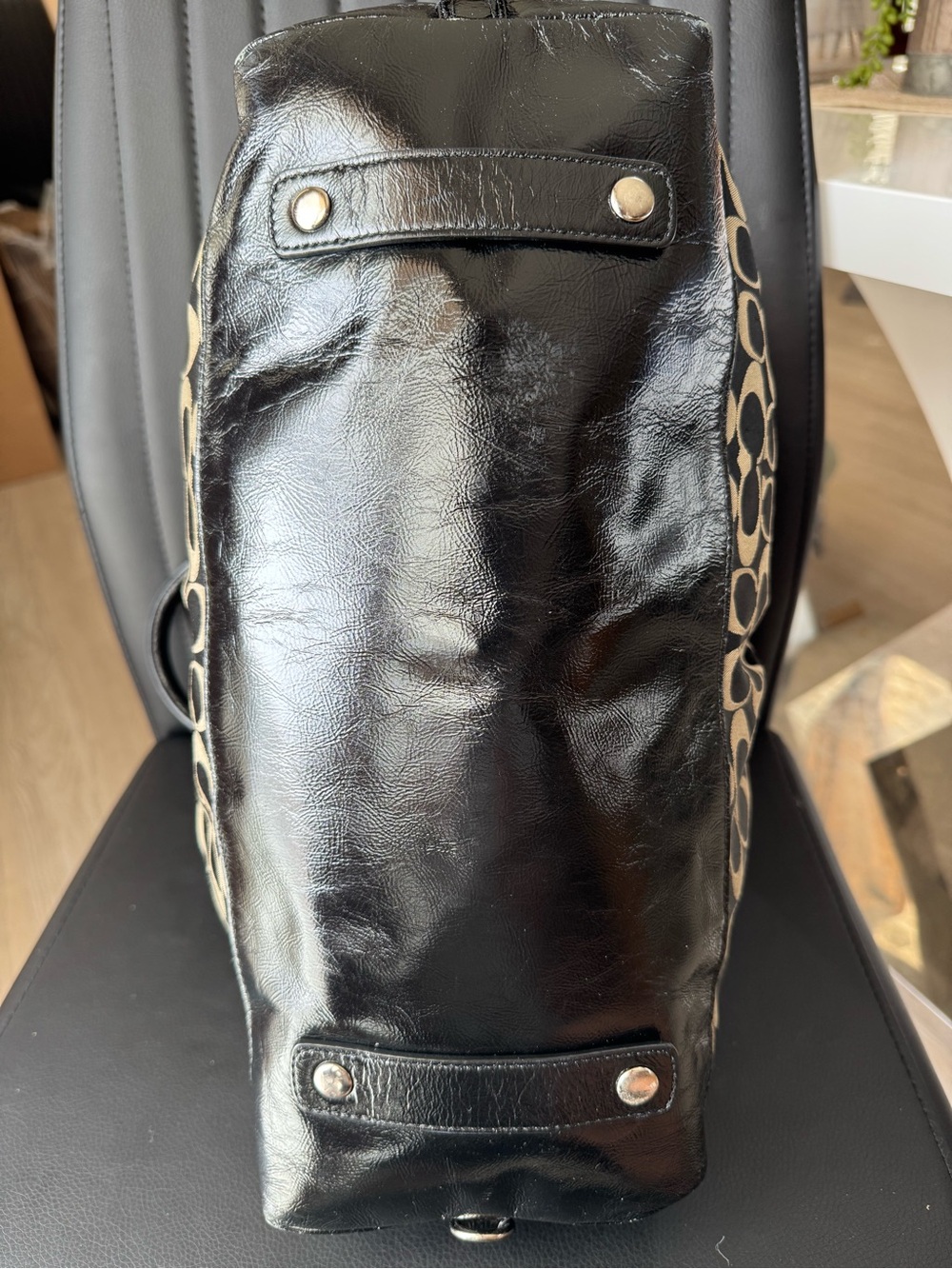 Coach Ashley Signature Sateen Large Satchel with Black Leather Trim - Picture 5 of 11